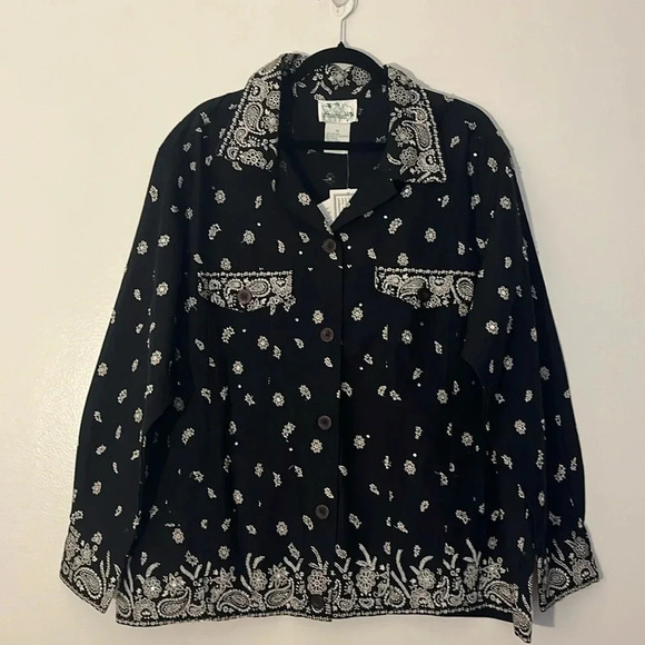 Quacker Factory | NEW Beaded Paisley jacket light coat Womens size 1X rhinestone - Picture 1 of 12